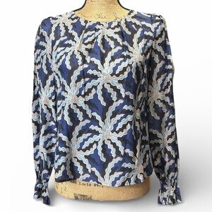 Brooks Brothers Blue Batik Patterned Silk Blend Blouse. Size 0